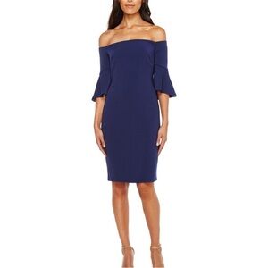 Laundry by Shelli Segal Off the Shoulder bell sleeve Dress size 6 NAVY